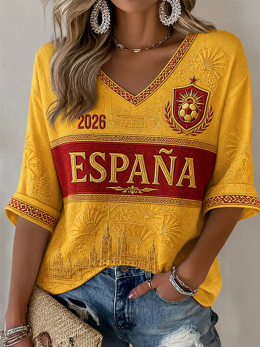 Women's Gift For Football Fans Print Casual Half-Sleeves V-Neck T-Shirt