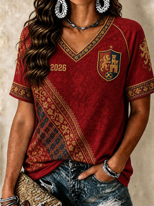 Women's Spain Football V-neck T-shirt
