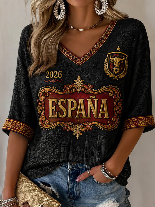 Women's Gift For Football Fans Print Casual Half-Sleeves V-Neck T-Shirt