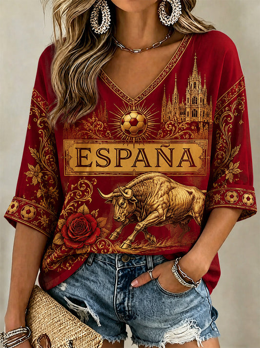 Women's Gift For Football Fans Print Casual V-Neck Top