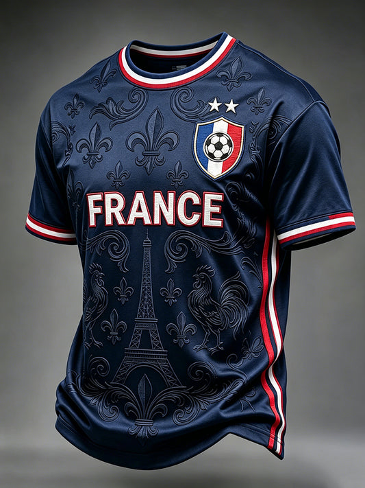 Men's Vintage France Football Inspired Print Short Sleeves T-shirt