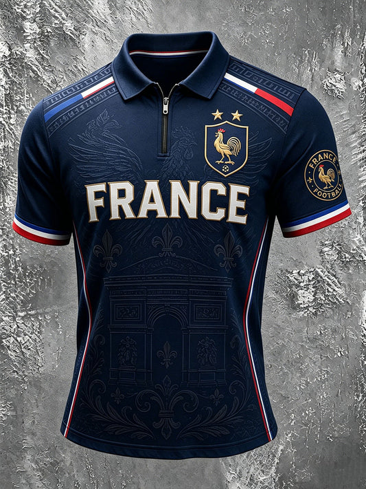 Men's France Football Zip Up Short Sleeve
