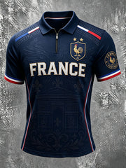 Men's France Football Zip Up Short Sleeve