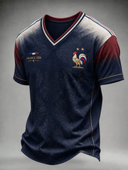 Men's France Football Fan Print V-neck T-shirt