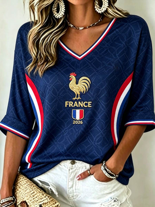 Women's Mid-length Sleeves V-Neck T-Shirt