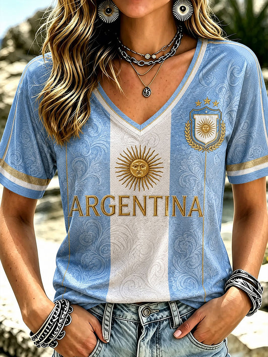 Women's Argentina Football V-neck T-shirt