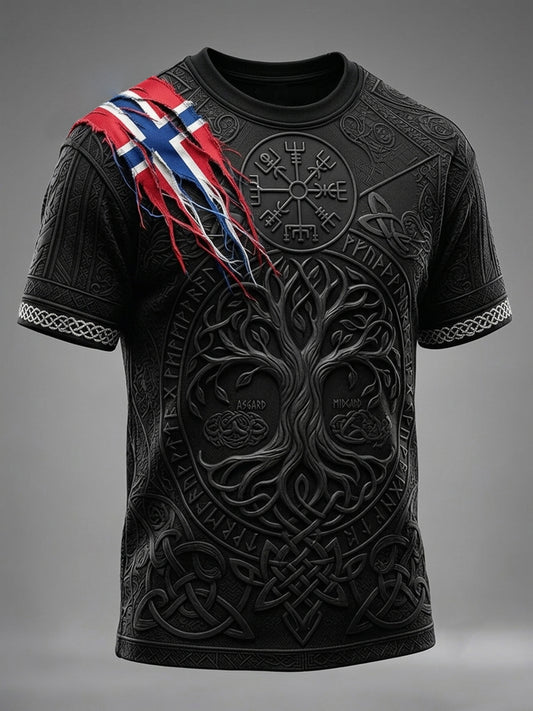 Men's Norway Viking Tree Of Life Art Celtic Print Short Sleeves T-shirt
