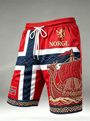 Men's Norway Lion Viking Ship Celtic Knot Flag Print Drawstring Shorts