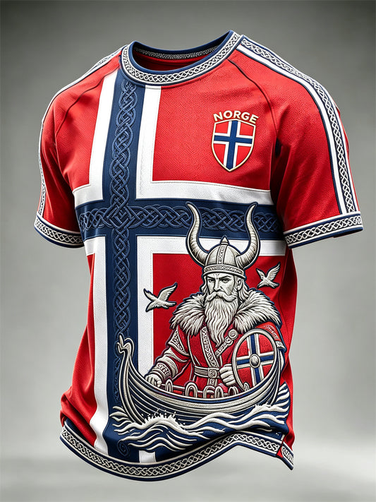 Men's Norway Viking Warrior & Ship Celtic Knot Flag Print short sleeve t-shirt