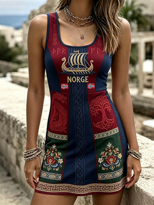 Women's Norway Viking Celtic Pattern Flag Inspired Print Mini Dress