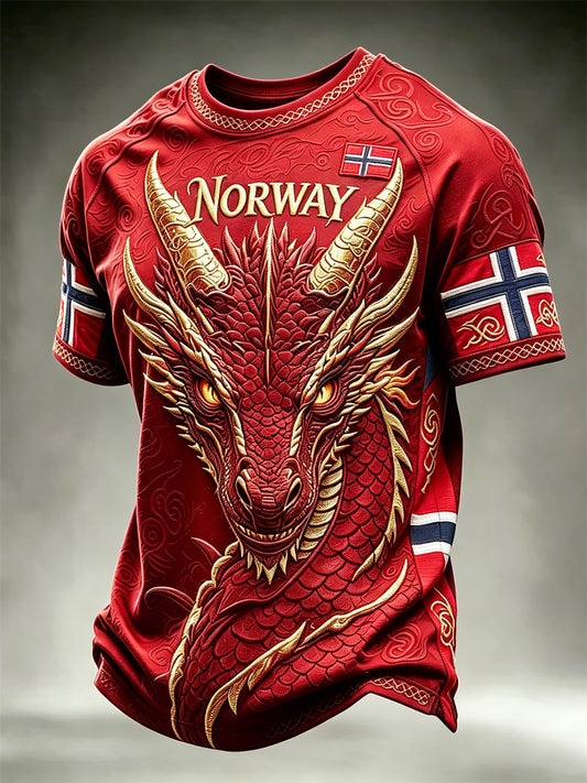 Men's Norway Viking Dragon Celtic Knot Flag Print short sleeves t-shirt