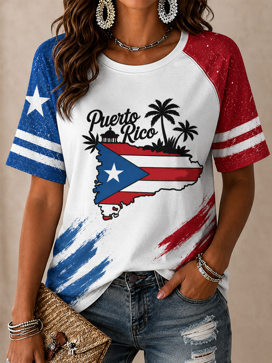 Women's Puerto Rico Printed round neck short sleeve T-shirt