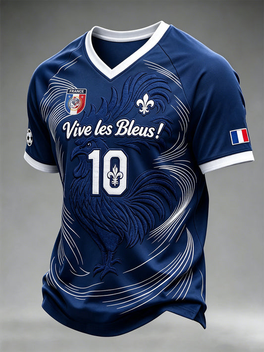 Men's French Characteristic Pattern Printed V-neck Football Jersey