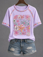 Women's Mahjong Print Casual T-Shirt