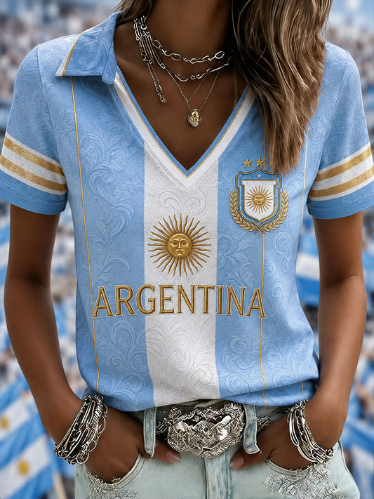 Women's Argentina Football V-neck T-shirt