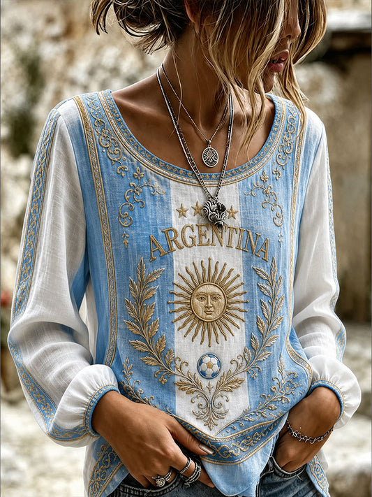 Women's Argentina Football Cotton-Linen Shirt