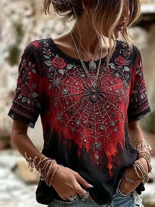 Women's Gothic Style Floral Cotton Linen Shirt
