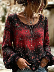 Women's Gothic Style Floral Cotton Linen Shirt