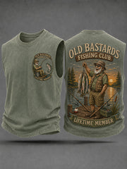 Men's Funny Old Bastards Fishing Club Lifetime Member Print Casual Tank Top