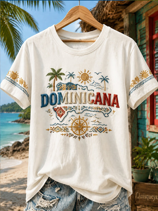 Women's Dominican Printed V-neck T-shirt