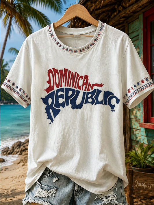 Women's Dominican Printed V-neck T-shirt