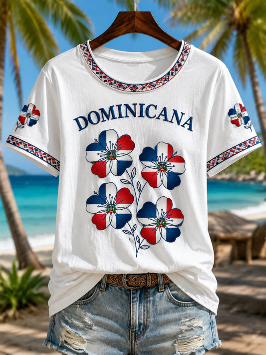 Women's Dominican Printed V-neck T-shirt