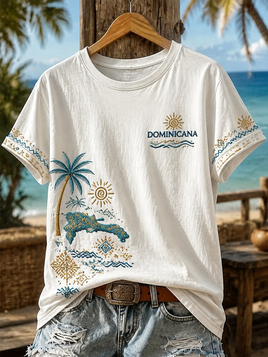 Women's Dominican Printed V-neck T-shirt