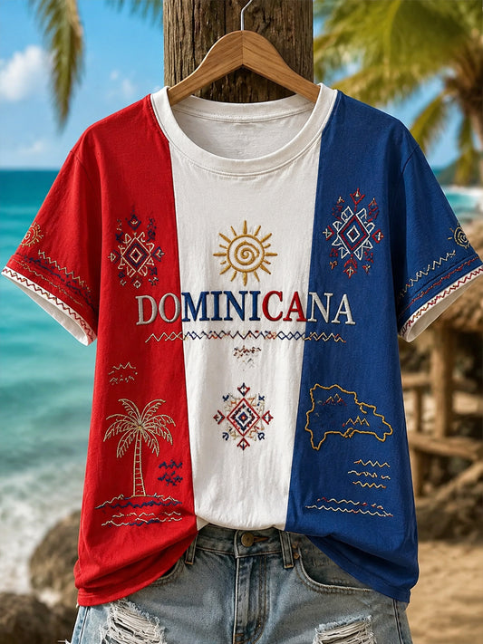 Women's Dominican Printed V-neck T-shirt