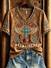 Women's Vintage Guided By Faith Western Print short-sleeved T-shirt