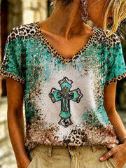 Women's Vintage Western Faith Printed V-neck T-shirt