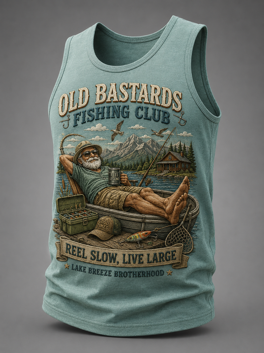 Men's Funny Old Bastards Fishing Club Lifetime Member Print Casual Tank Top