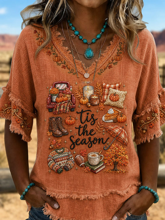 Women's Tis the season Cotton-Linen Shirt