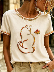 Women's Autumn Fallen Leaves Printed T-shirt