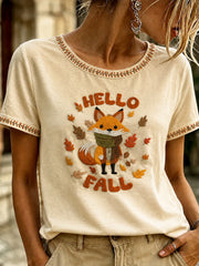 Women's Autumn Fallen Leaves Printed T-shirt