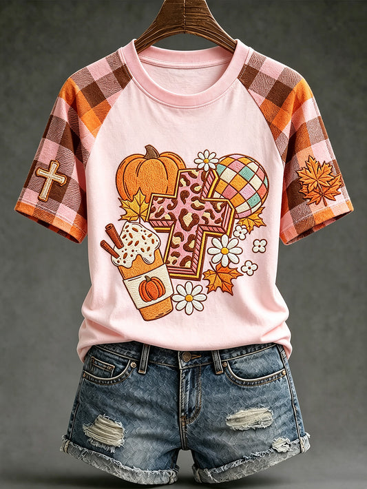 Women's autumn main faith slogan pattern printed casual short-sleeve T-shirt