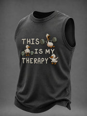 Men's This Is My Therapy Duck Washed Gym Casual Tank Top