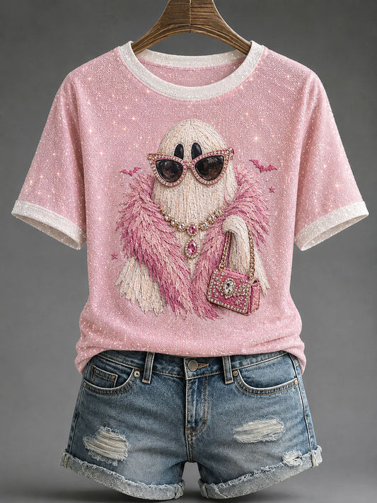 Women's Glam Ghost Print Casual T-Shirt