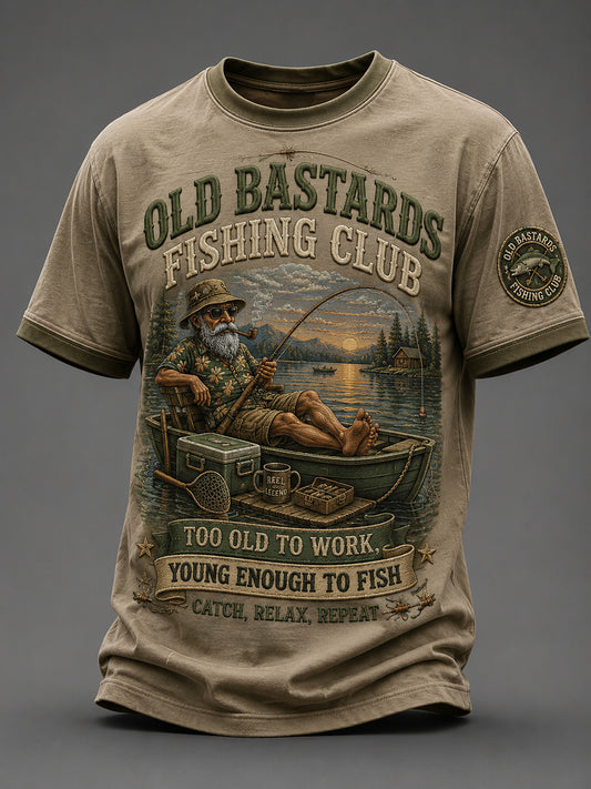 Men's Funny Old Bastards Fishing Club Lifetime Member Print Short Sleeve T-shirt