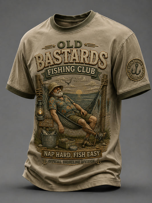 Men's Funny Old Bastards Fishing Club Lifetime Member Print Short Sleeve T-shirt
