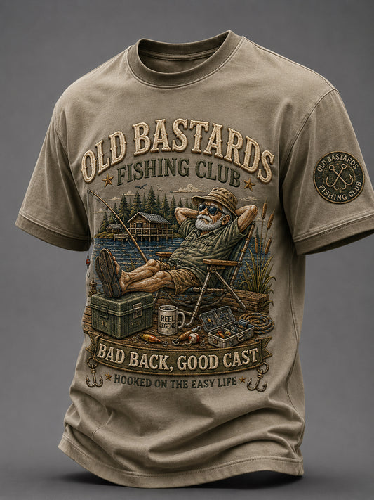 Men's Funny Old Bastards Fishing Club Lifetime Member Print Short Sleeve T-shirt