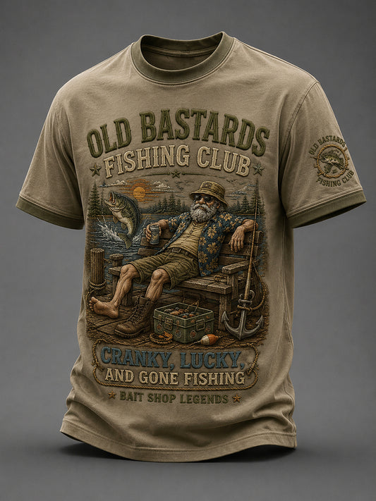 Men's Funny Old Bastards Fishing Club Lifetime Member Print Short Sleeve T-shirt
