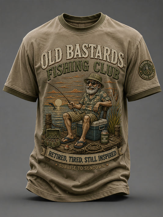 Men's Funny Old Bastards Fishing Club Lifetime Member Print Short Sleeve T-shirt