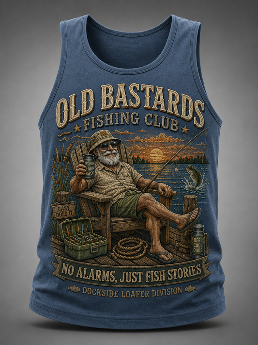 Men's Funny Old Bastards Fishing Club Lifetime Member Print Casual Tank Top