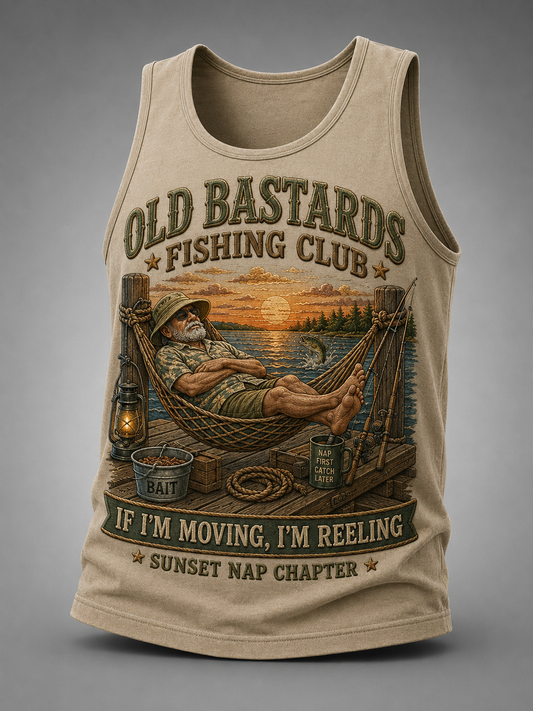 Men's Funny Old Bastards Fishing Club Lifetime Member Print Casual Tank Top