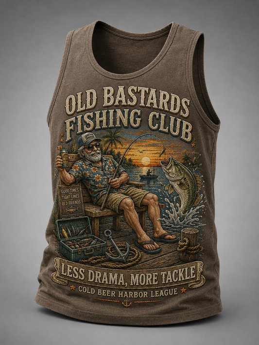Men's Funny Old Bastards Fishing Club Lifetime Member Print Casual Tank Top
