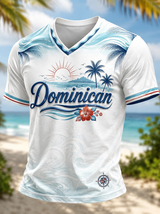 Men's Dominican Printed V-neck T-shirt