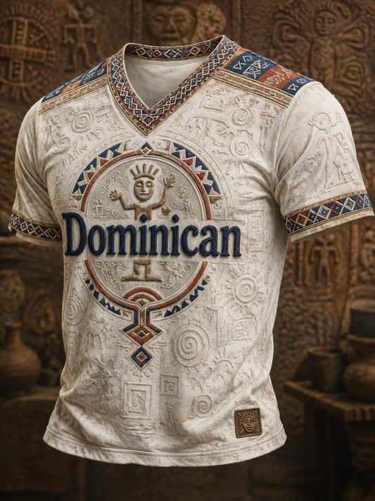 Men's Dominican Printed V-neck T-shirt
