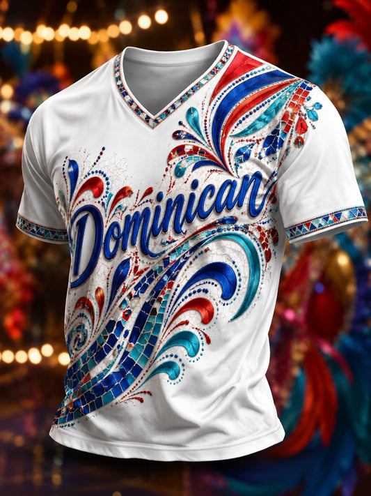 Men's Dominican Printed V-neck T-shirt