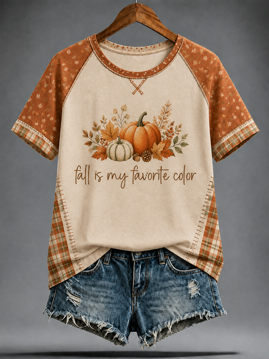 Women's fall is my favorite color Peinted round neck short sleeve T-shirt