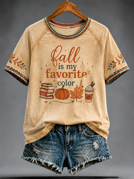 Women's fall is my favorite color Peinted round neck short sleeve T-shirt